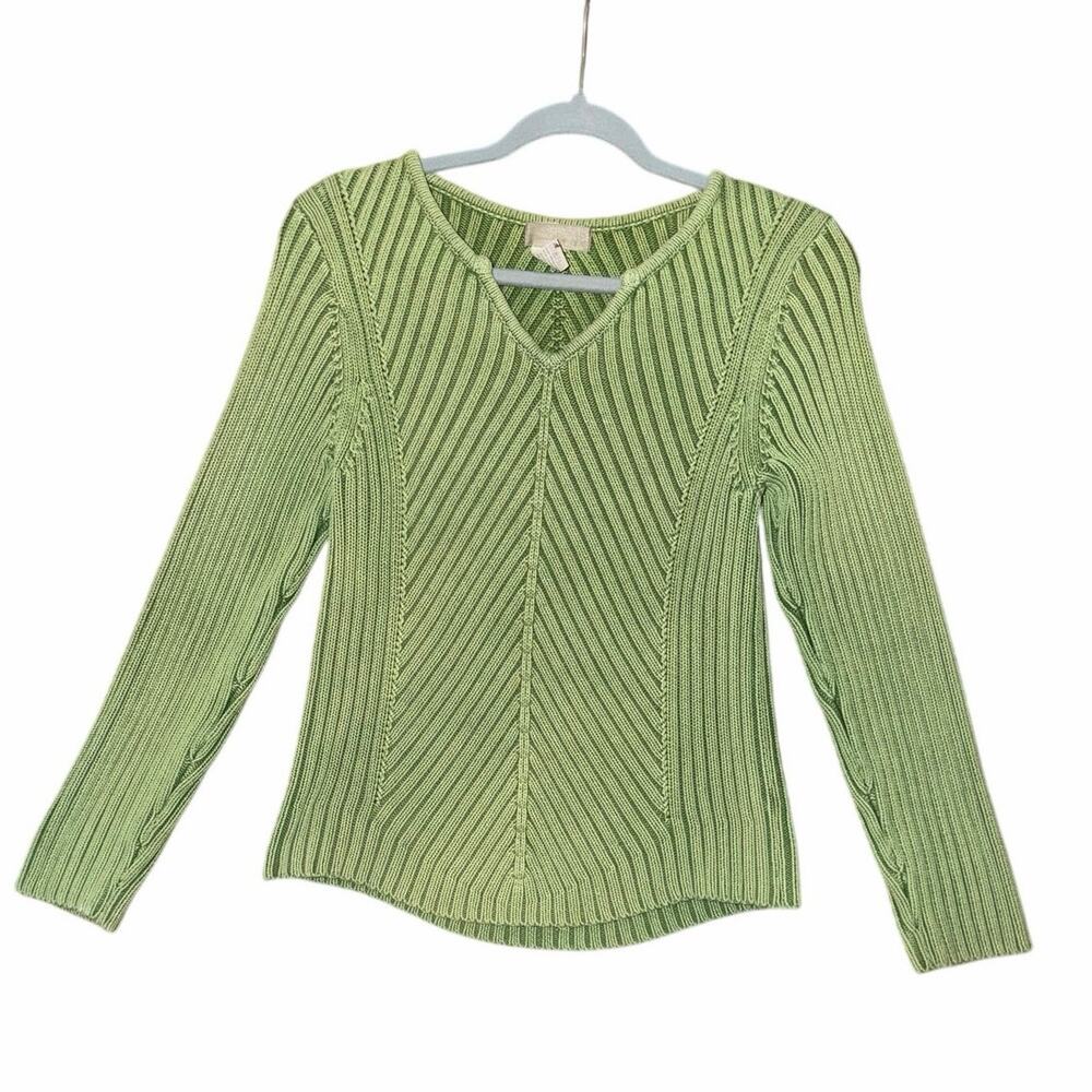 Vintage Y2K the territory ahead lime green diagonal knit sweater 100% cotton S